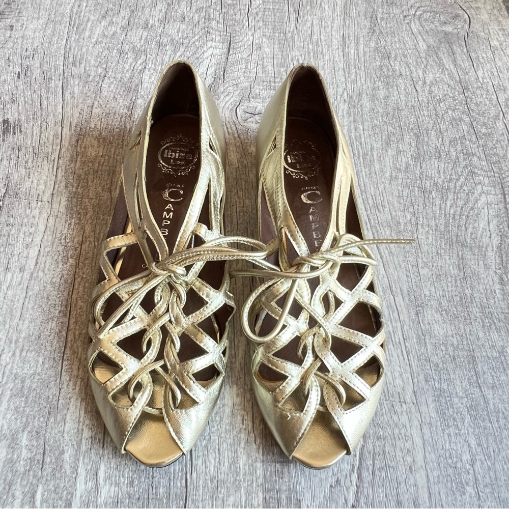 Jeffrey Campbell Ibiza Gold Lace Up Sandals Women’s Size 7.5